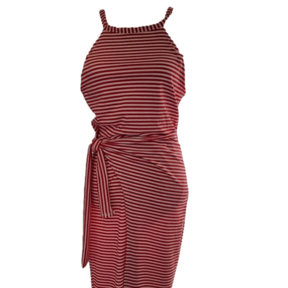 Red White Stripe Halter Wrap Dress Size Medium - Picture 1 of 9